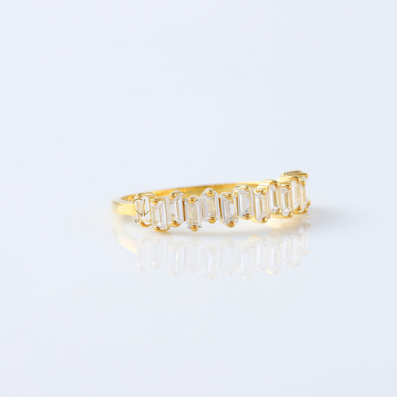 Zig Zag Baguette Cut Lab Grown Half Eternity Wedding Band