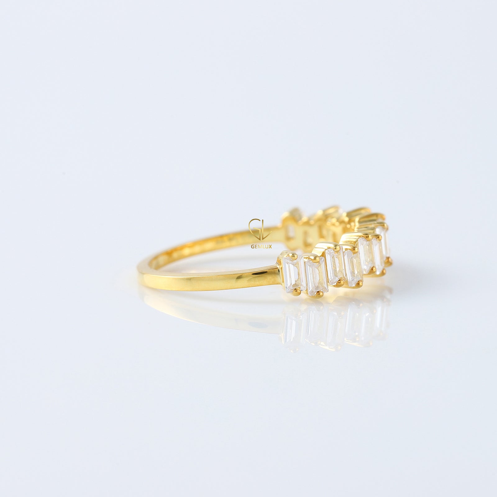 Zig Zag Baguette Cut Lab Grown Half Eternity Wedding Band