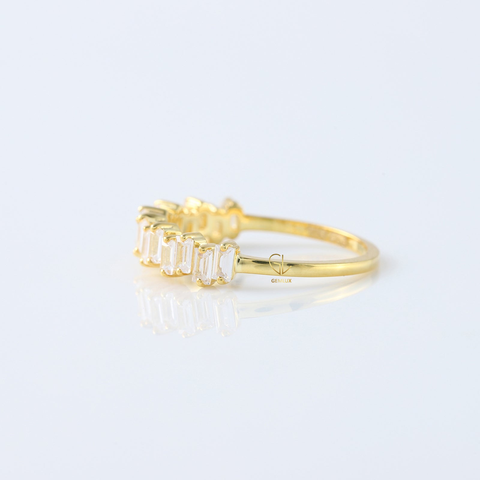 Zig Zag Baguette Cut Lab Grown Half Eternity Wedding Band