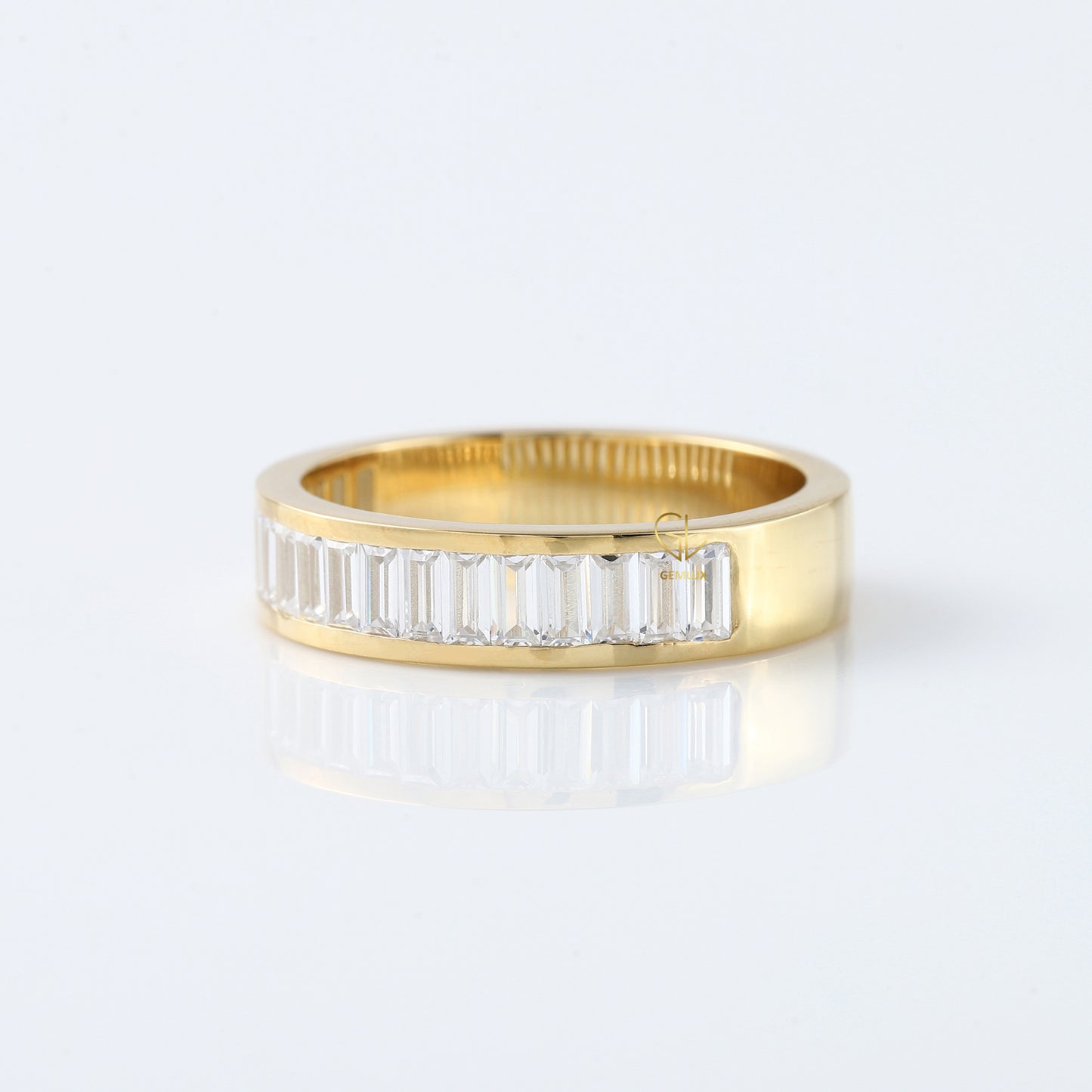 Baguette Cut Moissanite Diamond Channel Setting Half Eternity Band