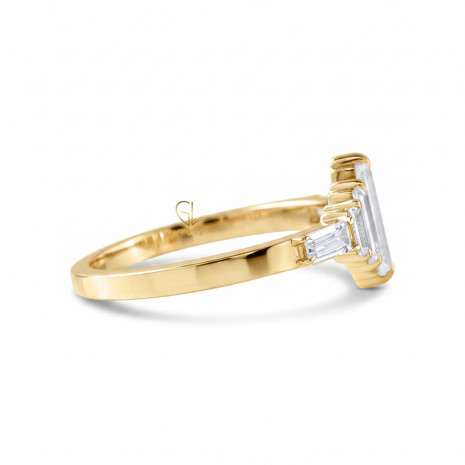 Baguette Cut Moissanite Seven Stone Ring in Solid Gold