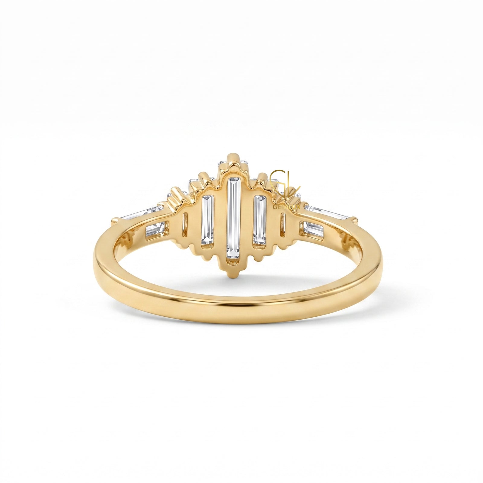 Baguette Cut Moissanite Seven Stone Ring in Solid Gold