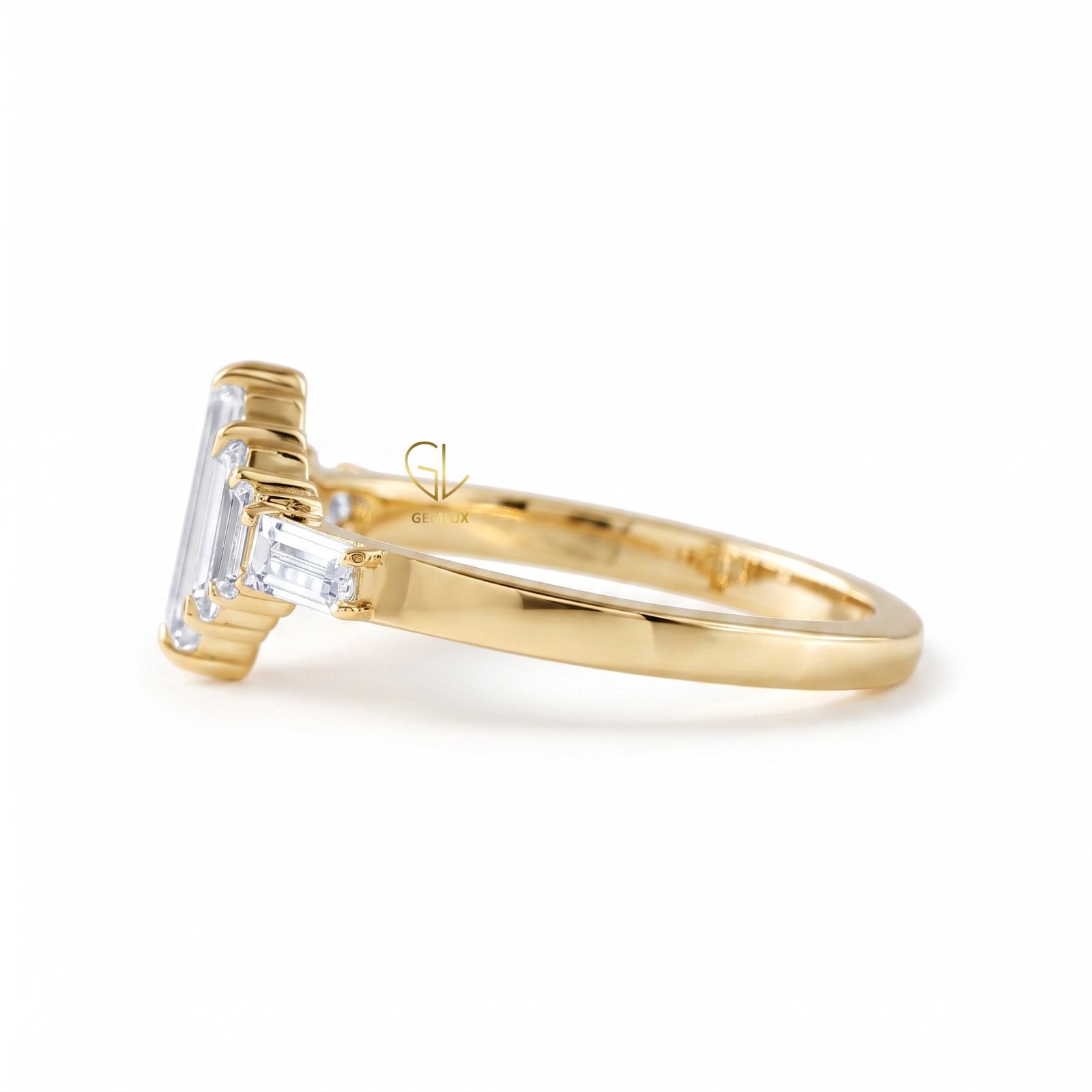 Baguette Cut Moissanite Seven Stone Ring in Solid Gold