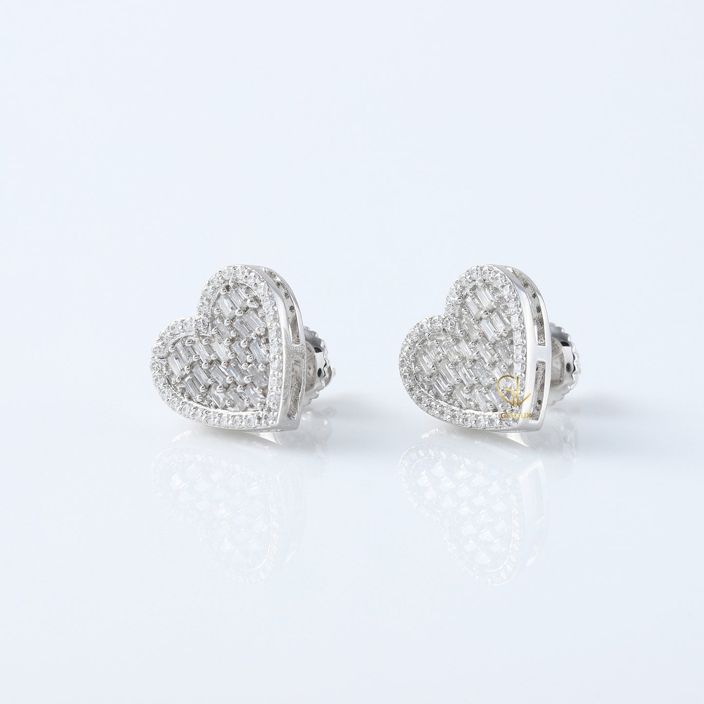 Baguette & Round Cut Lab Grown Diamond Heart Shape Stud Earring