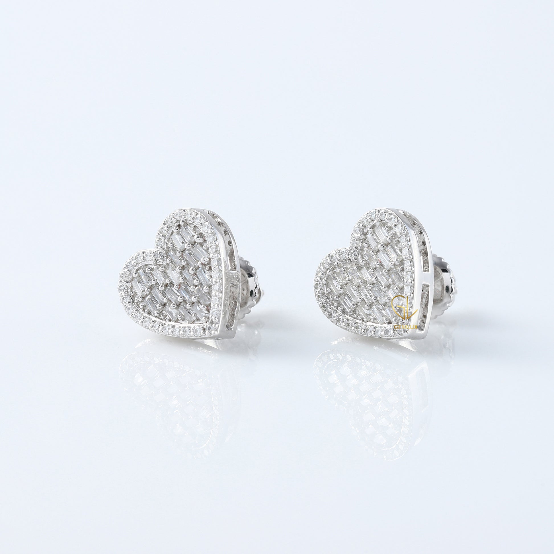 Baguette & Round Cut Lab Grown Diamond Heart Shape Stud Earring