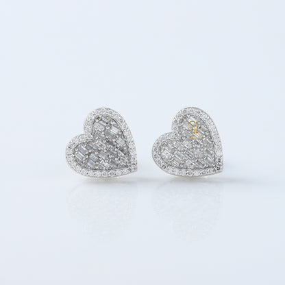 Baguette & Round Cut Lab Grown Diamond Heart Shape Stud Earring