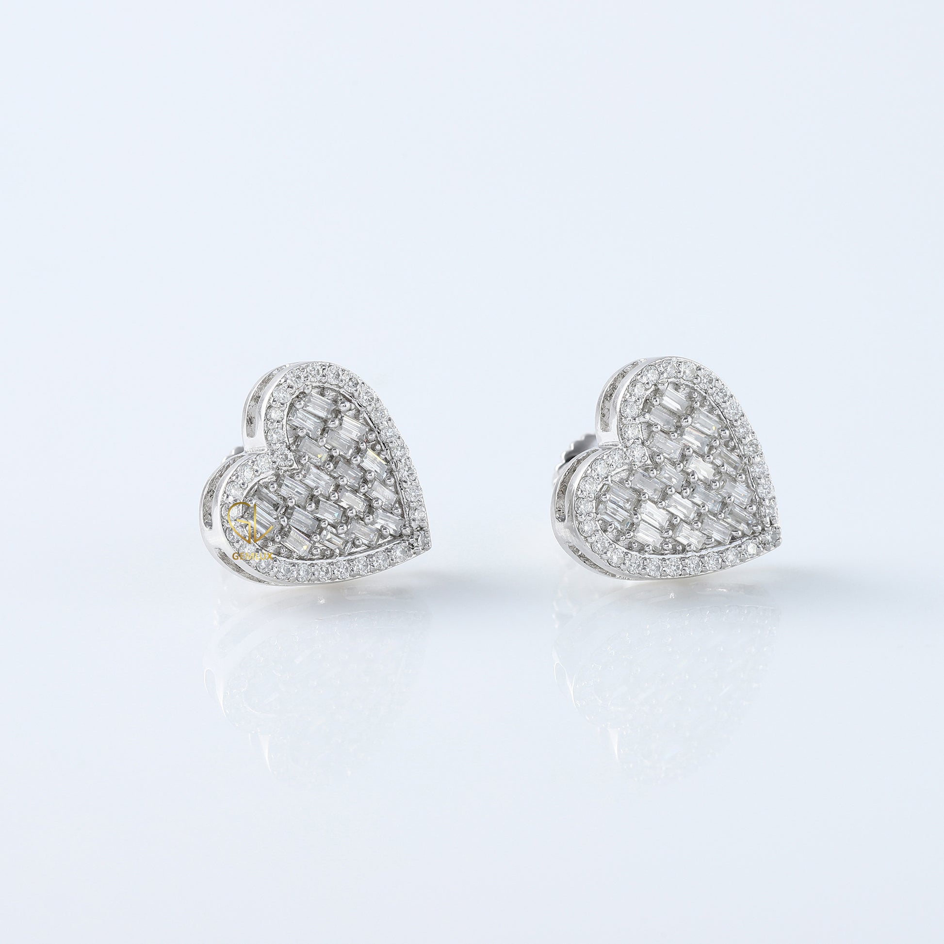 Baguette & Round Cut Lab Grown Diamond Heart Shape Stud Earring