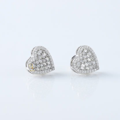Baguette & Round Cut Lab Grown Diamond Heart Shape Stud Earring