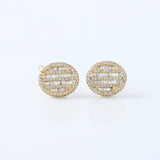 Baguette & Round Cut Lab Grown Yellow Gold Stud Earrings