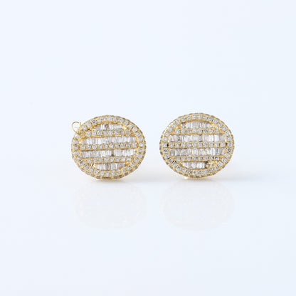 Baguette & Round Cut Lab Grown Yellow Gold Stud Earrings