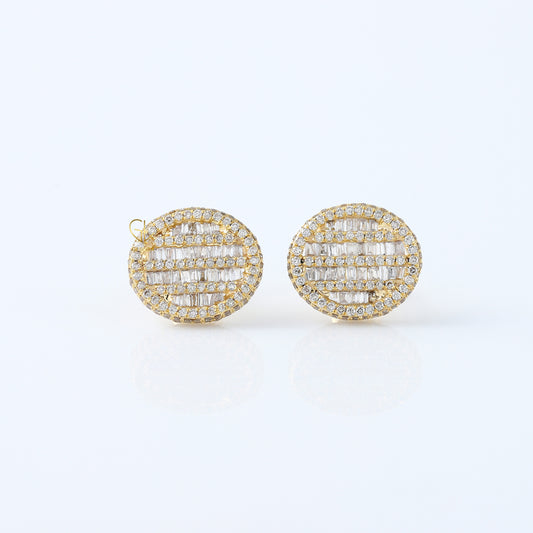 Baguette & Round Cut Lab Grown Yellow Gold Stud Earrings