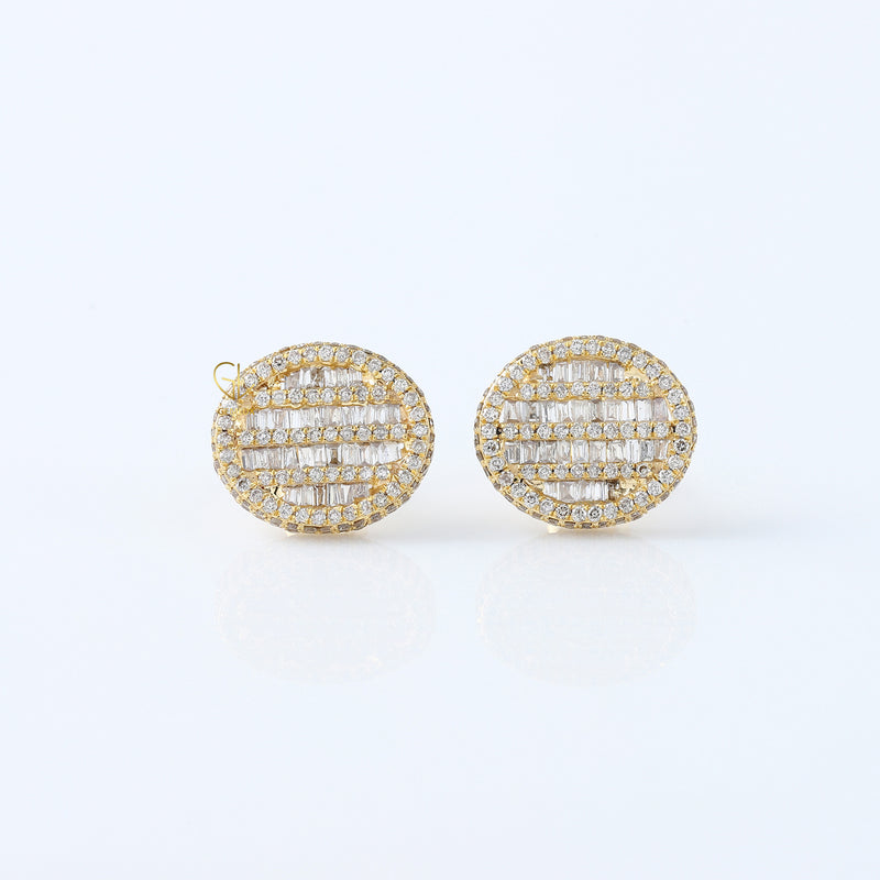 Baguette & Round Cut Lab Grown Yellow Gold Stud Earrings