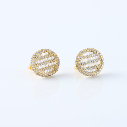 Baguette & Round Cut Lab Grown Yellow Gold Stud Earrings