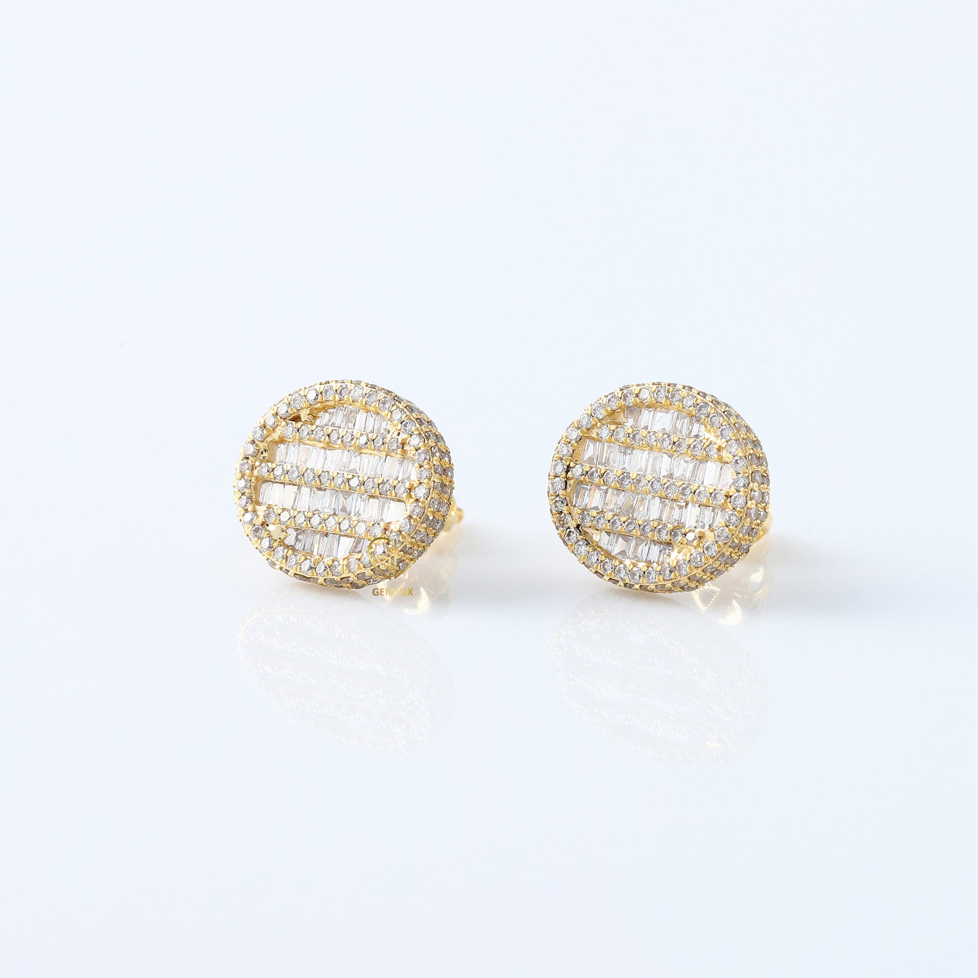 Baguette & Round Cut Lab Grown Yellow Gold Stud Earrings