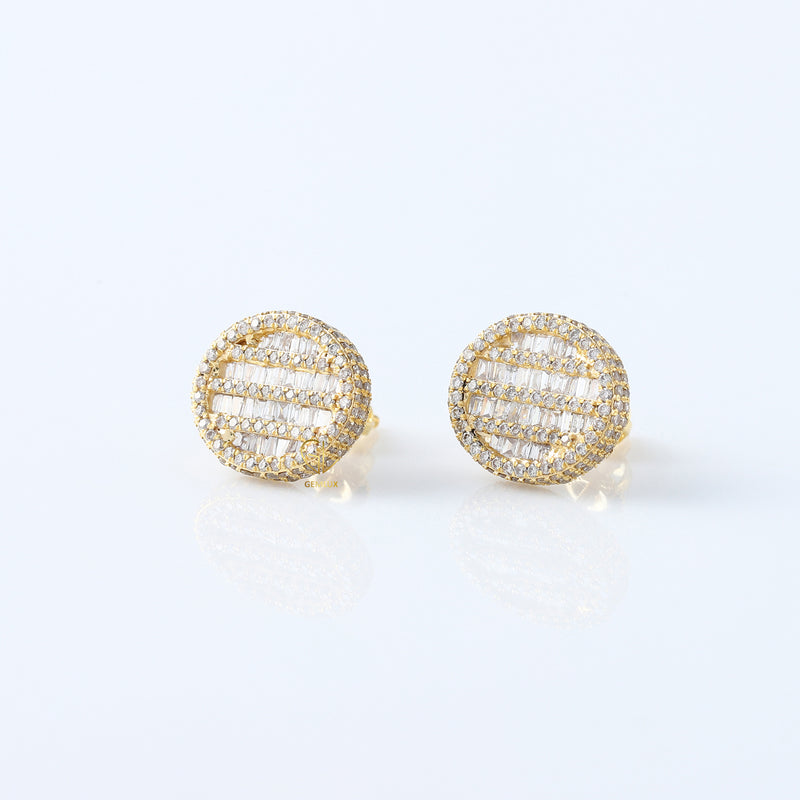 Baguette & Round Cut Lab Grown Yellow Gold Stud Earrings