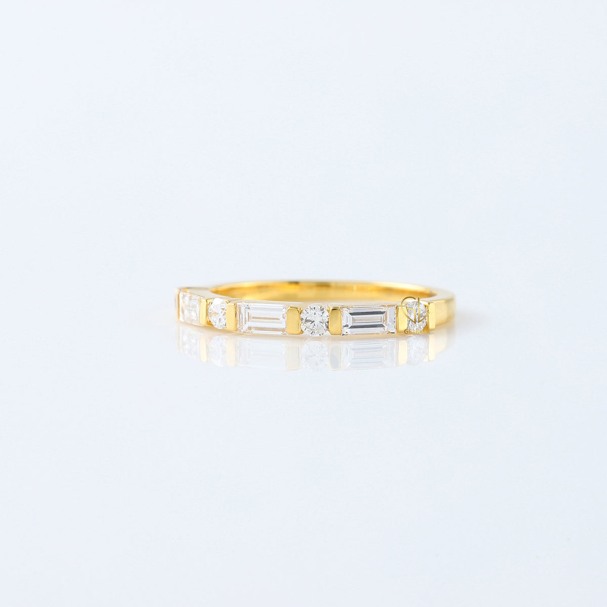 Baguette & Round Cut Moissanite Diamond Bar Setting Alternating Wedding Band