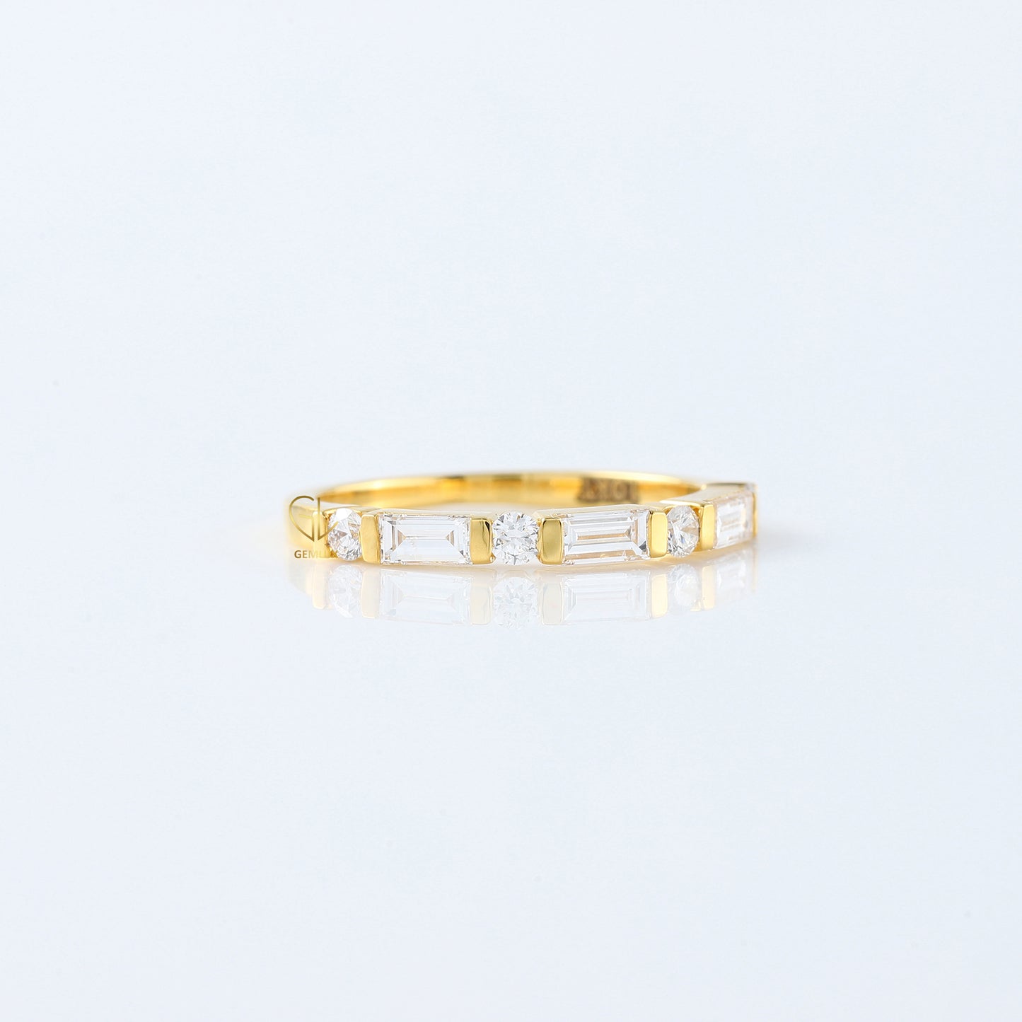 Baguette & Round Cut Moissanite Diamond Bar Setting Alternating Wedding Band