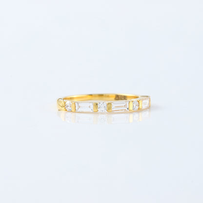 Baguette & Round Cut Moissanite Diamond Bar Setting Alternating Wedding Band