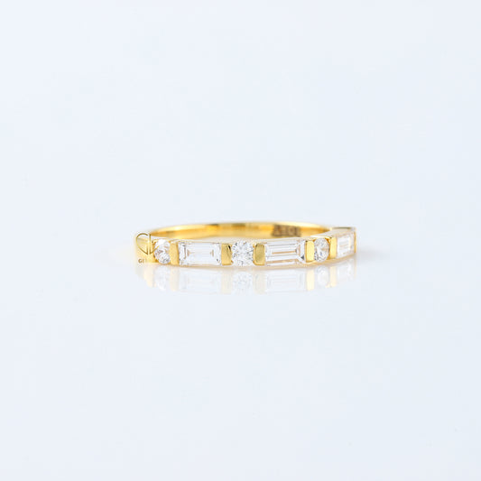 Baguette & Round Cut Moissanite Diamond Bar Setting Alternating Wedding Band