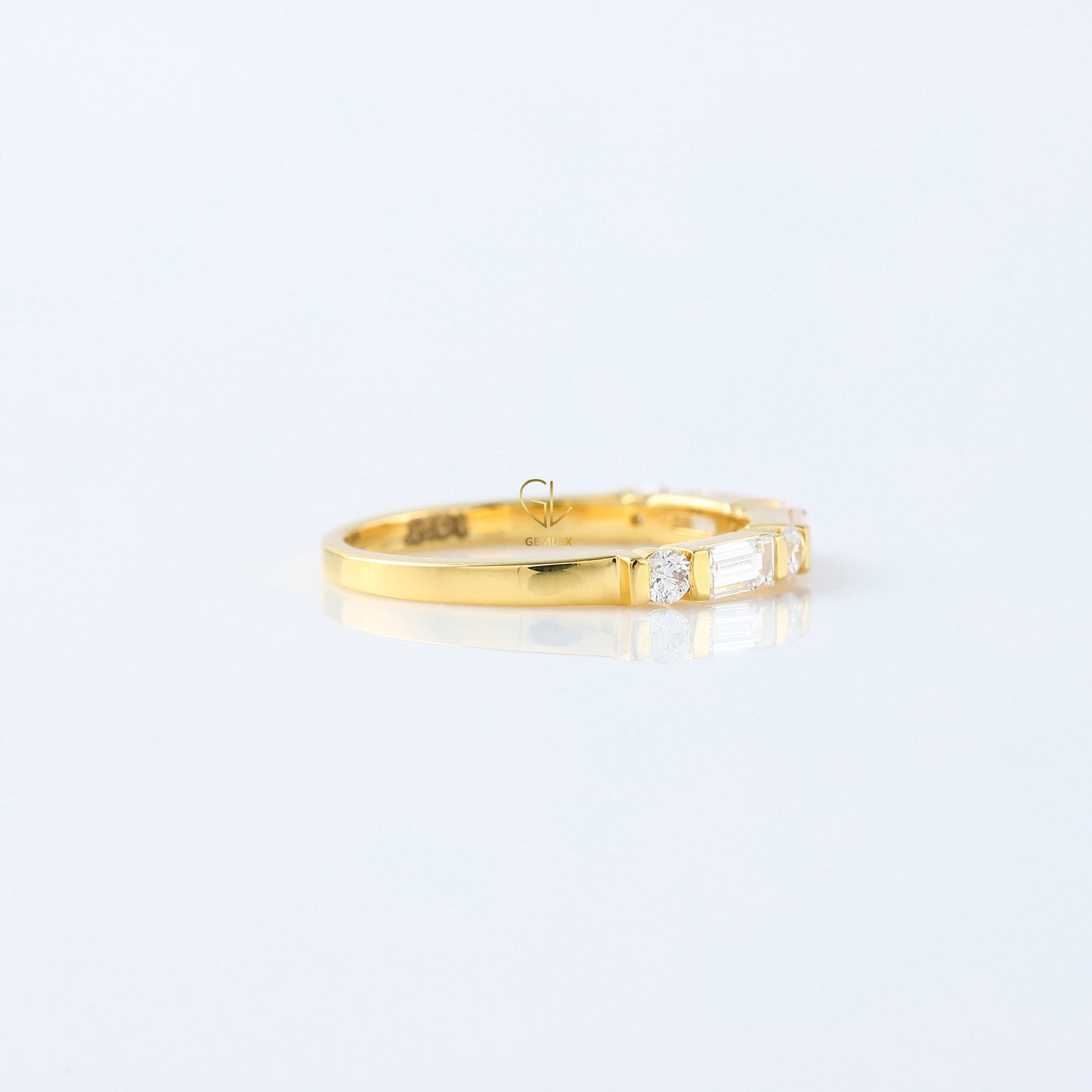 Baguette & Round Cut Moissanite Diamond Bar Setting Alternating Wedding Band