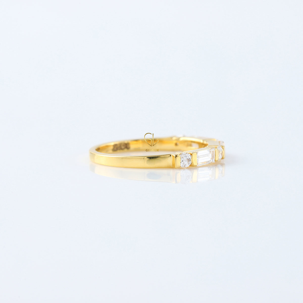 Baguette & Round Cut Moissanite Diamond Bar Setting Alternating Wedding Band