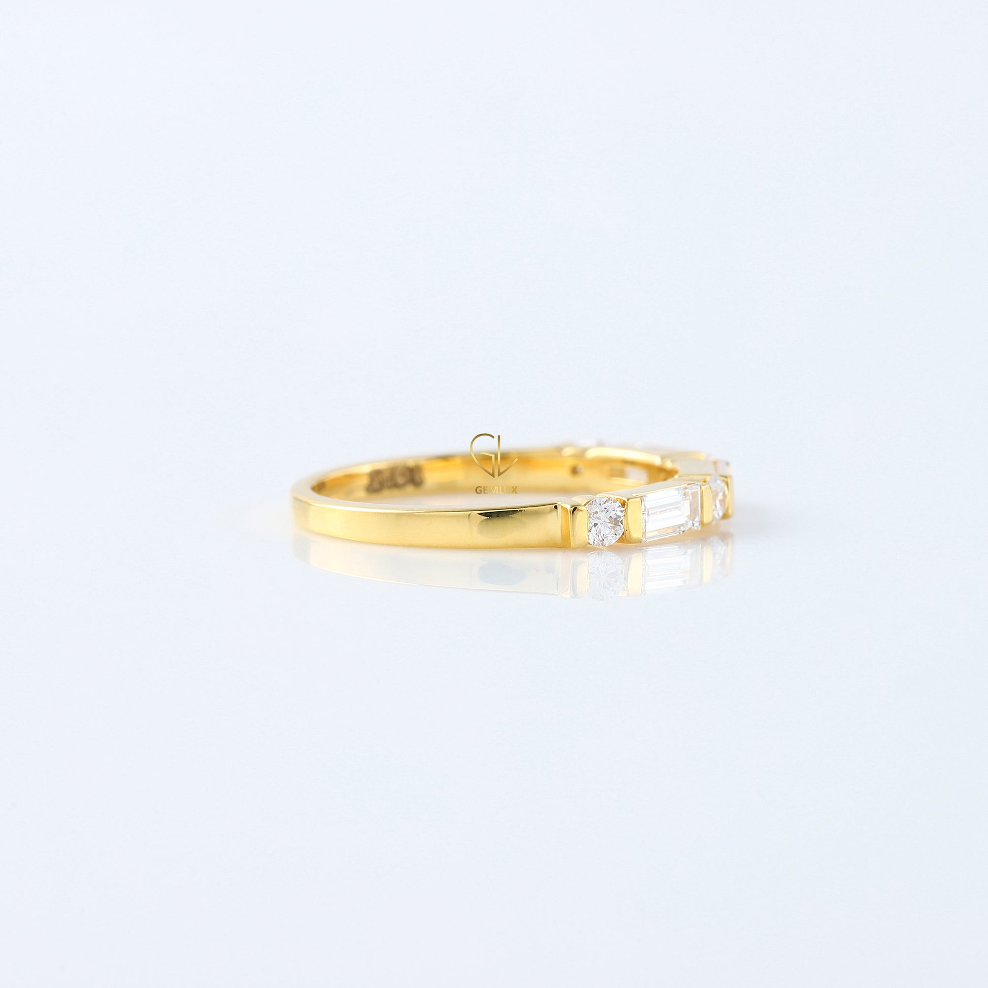 Baguette & Round Cut Moissanite Diamond Bar Setting Alternating Wedding Band