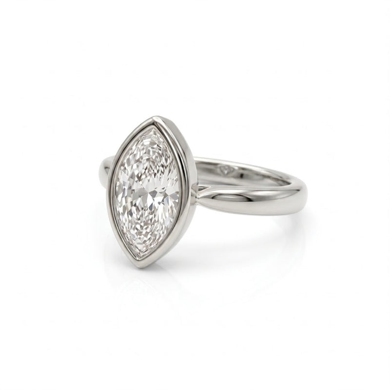 Bezel Marquise Ring Lab Grown Diamond Solitaire Engagement Ring