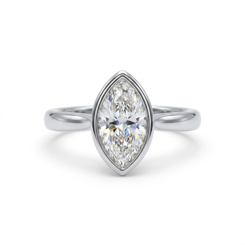 Bezel Marquise Ring Lab Grown Diamond Solitaire Engagement Ring