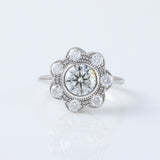 Heart & Arrows Round Lab Grown Diamond Bezel Set Floral Halo Vintage Engagement Ring