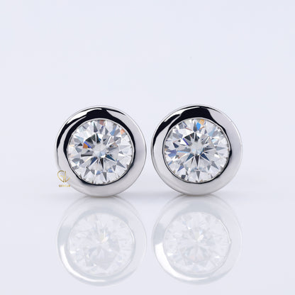 Bezel Set Round Cut Lab Grown Stud Earrings