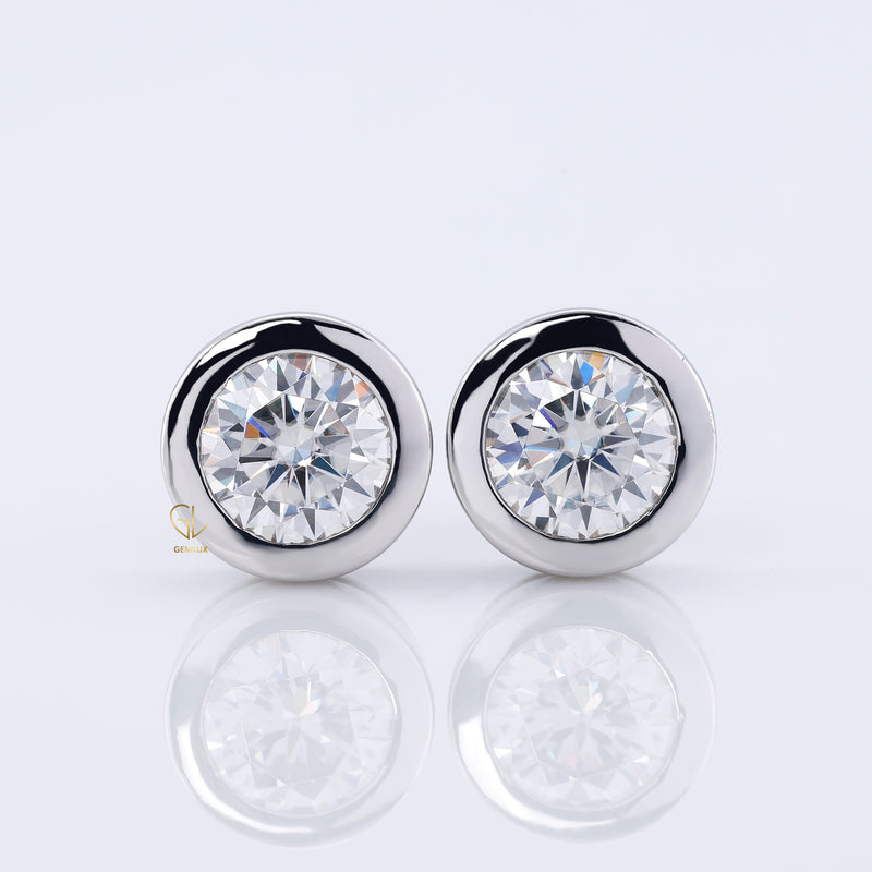 Bezel Set Round Cut Lab Grown Stud Earrings