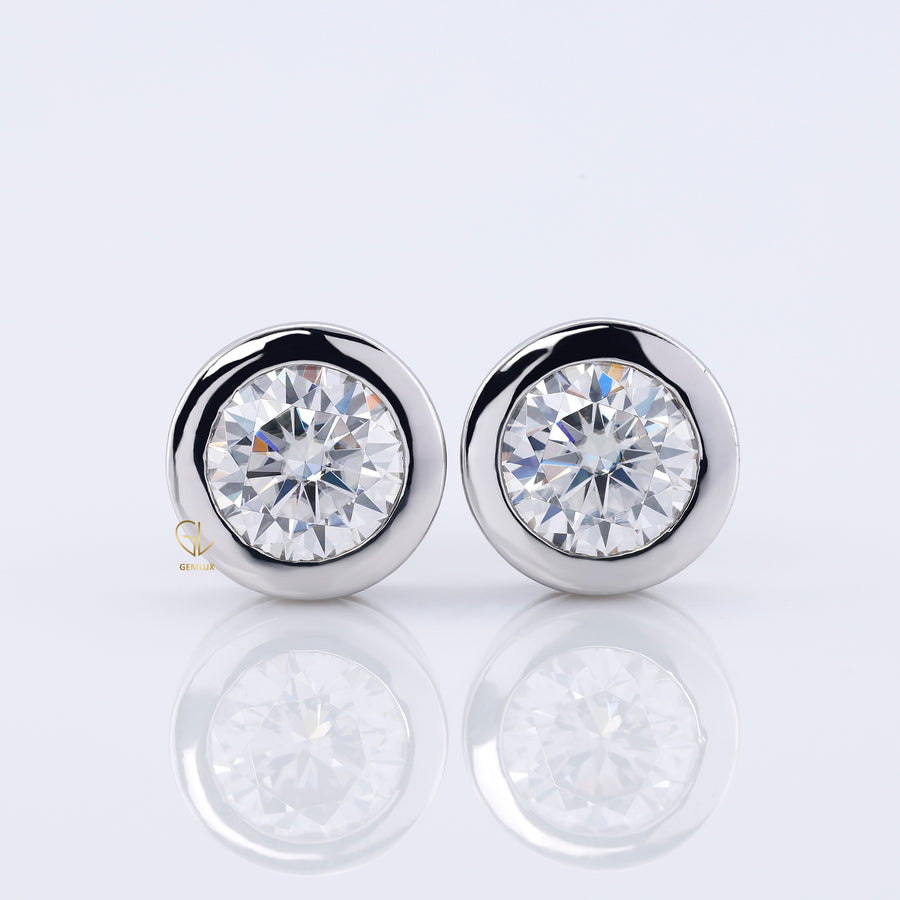 Bezel Set Round Cut Lab Grown Stud Earrings