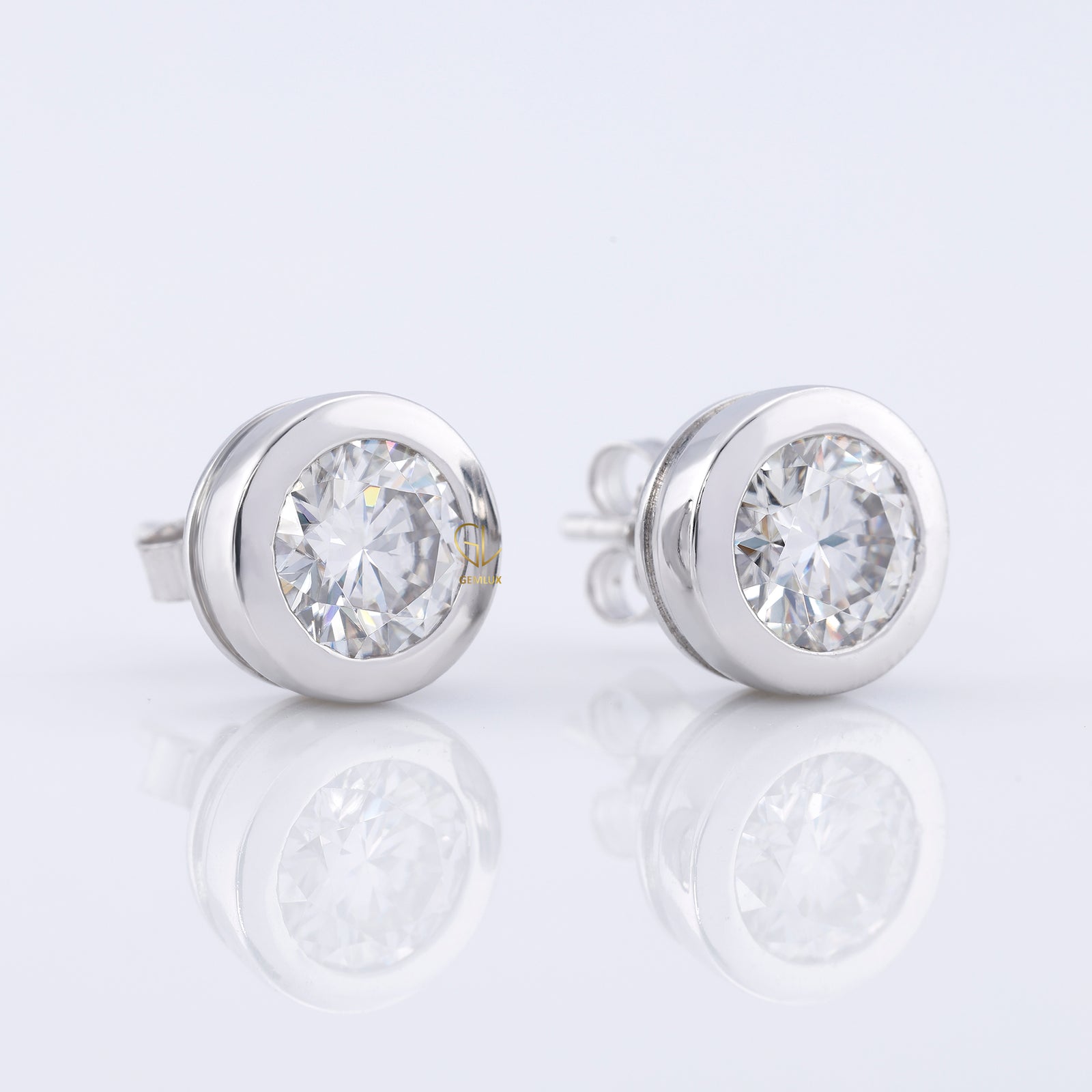 Bezel Set Round Cut Lab Grown Stud Earrings