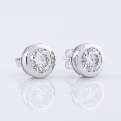 Bezel Set Round Cut Lab Grown Stud Earrings