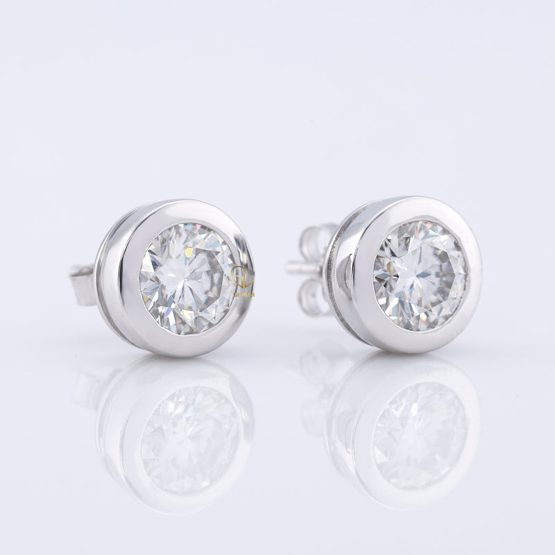 Bezel Set Round Cut Lab Grown Stud Earrings