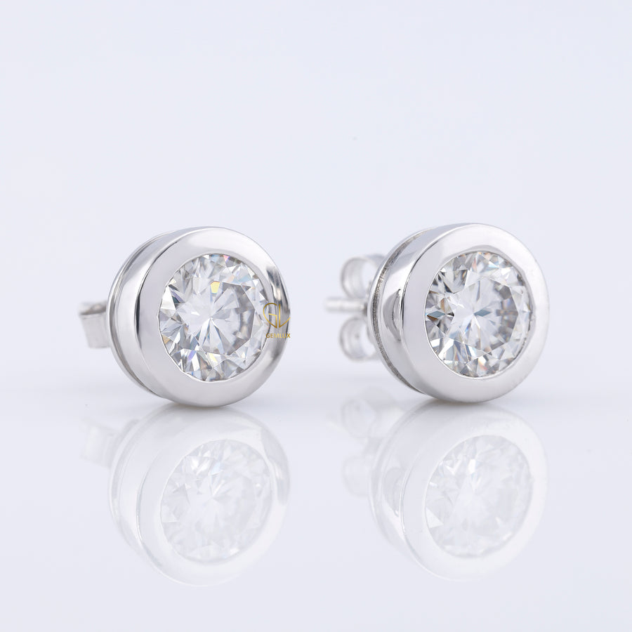 Bezel Set Round Cut Lab Grown Stud Earrings