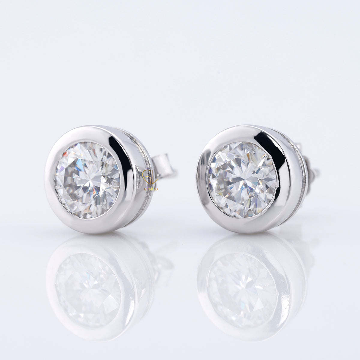 Bezel Set Round Cut Lab Grown Stud Earrings