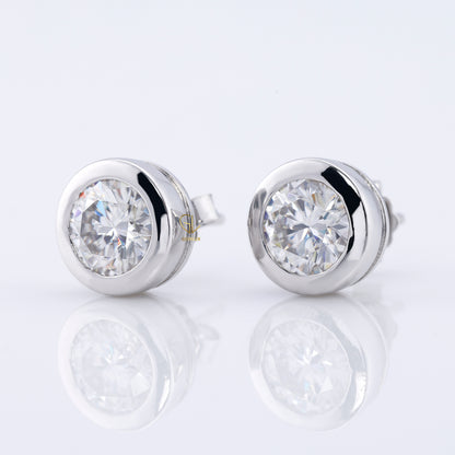 Bezel Set Round Cut Lab Grown Stud Earrings