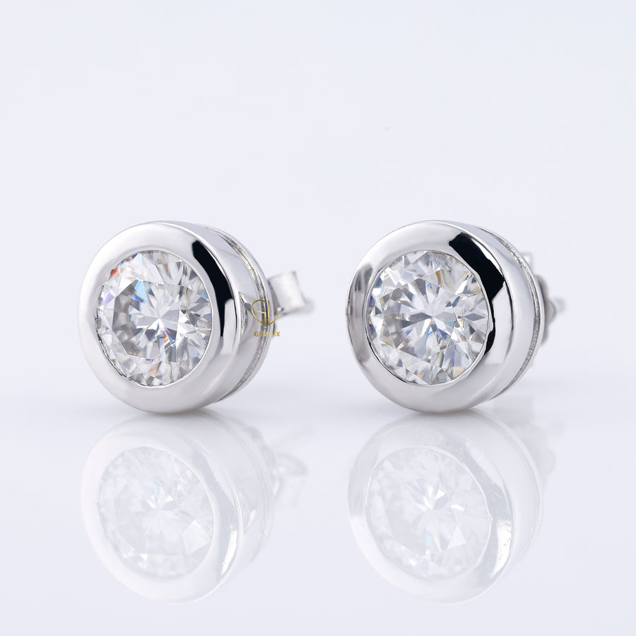 Bezel Set Round Cut Lab Grown Stud Earrings