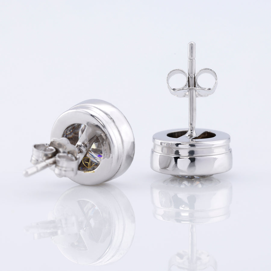 Bezel Set Round Cut Lab Grown Stud Earrings