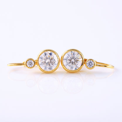 Bezel Set Two Stone Lab Grown Lever Back Earrings 