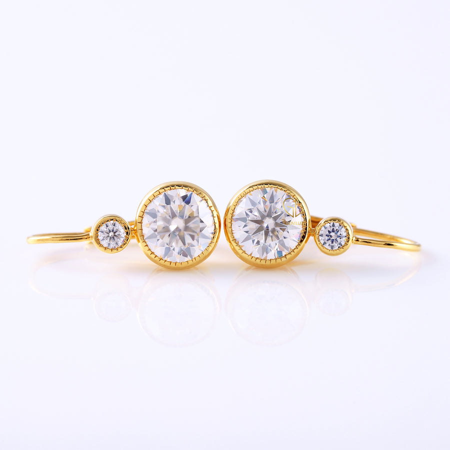 Bezel Set Two Stone Lab Grown Lever Back Earrings