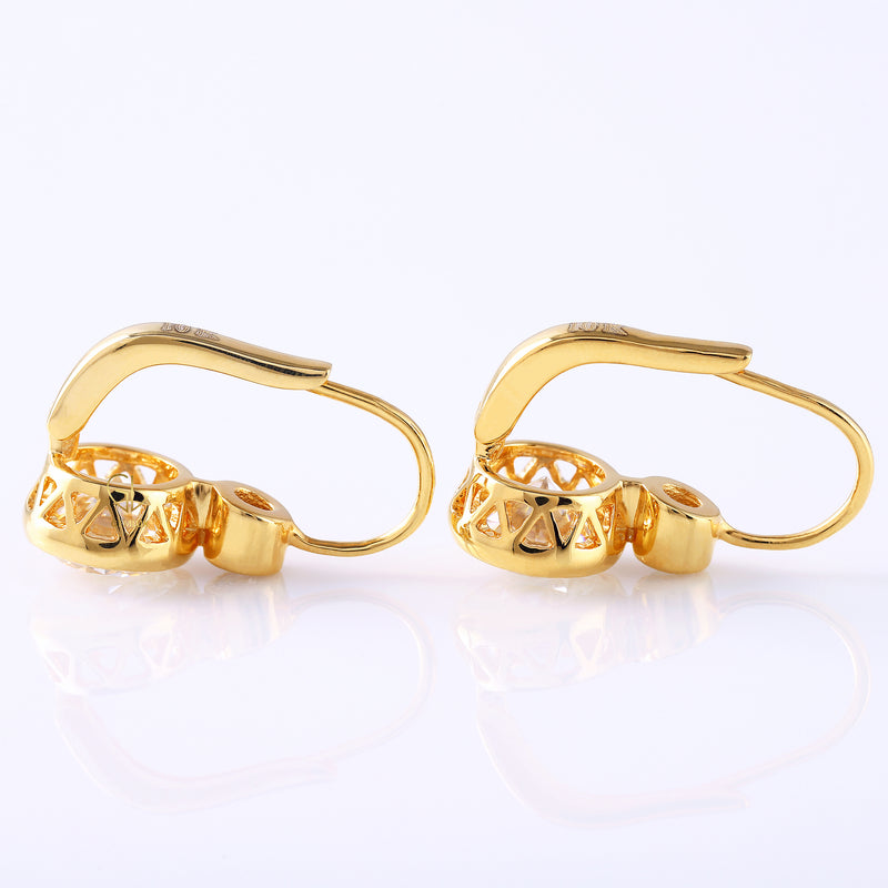 Bezel Set Two Stone Lab Grown Lever Back Earrings
