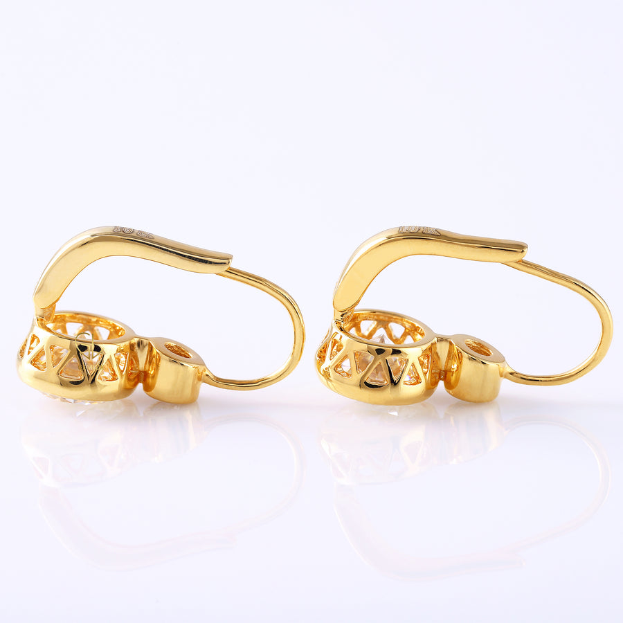 Bezel Set Two Stone Lab Grown Lever Back Earrings