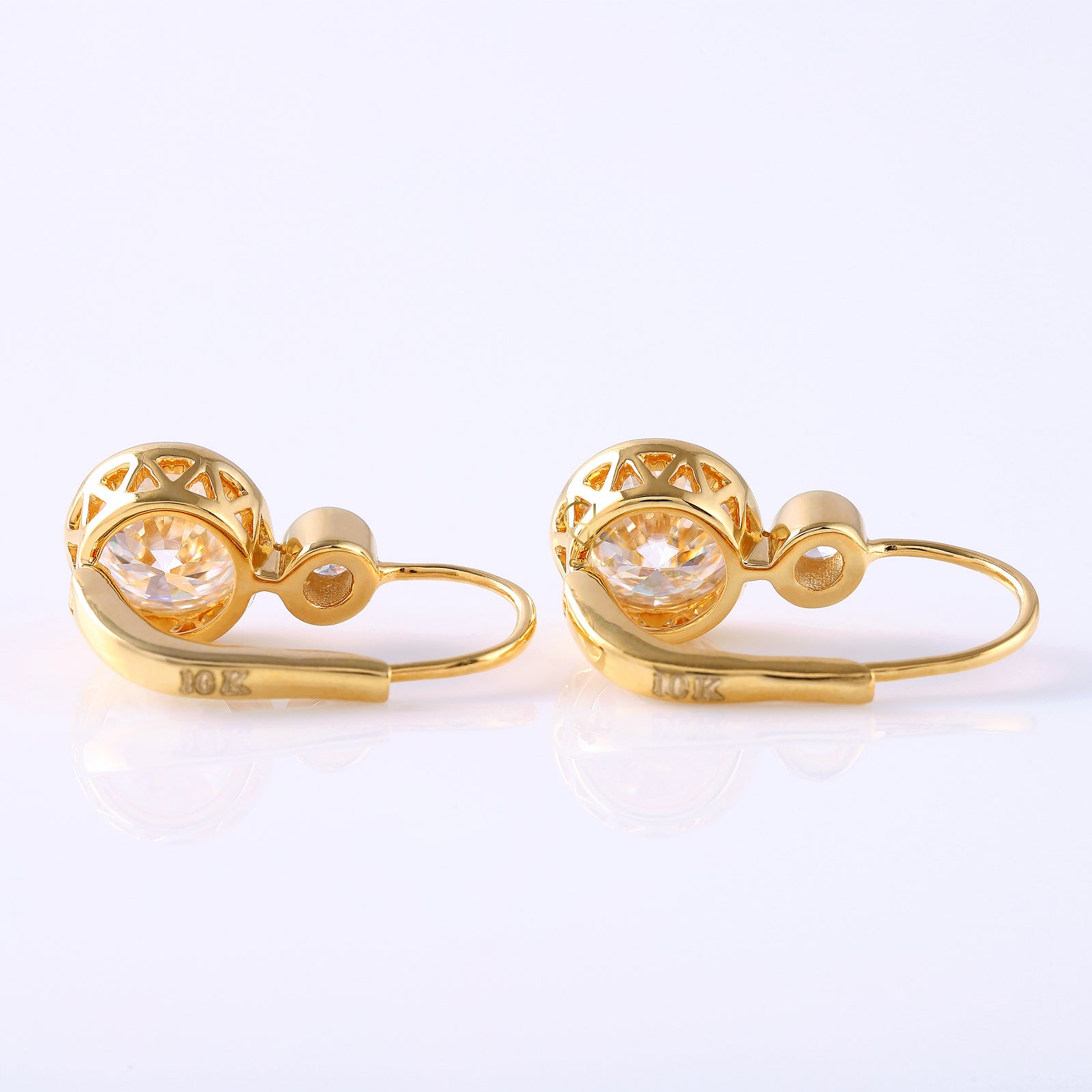 Bezel Set Two Stone Lab Grown Lever Back Earrings 