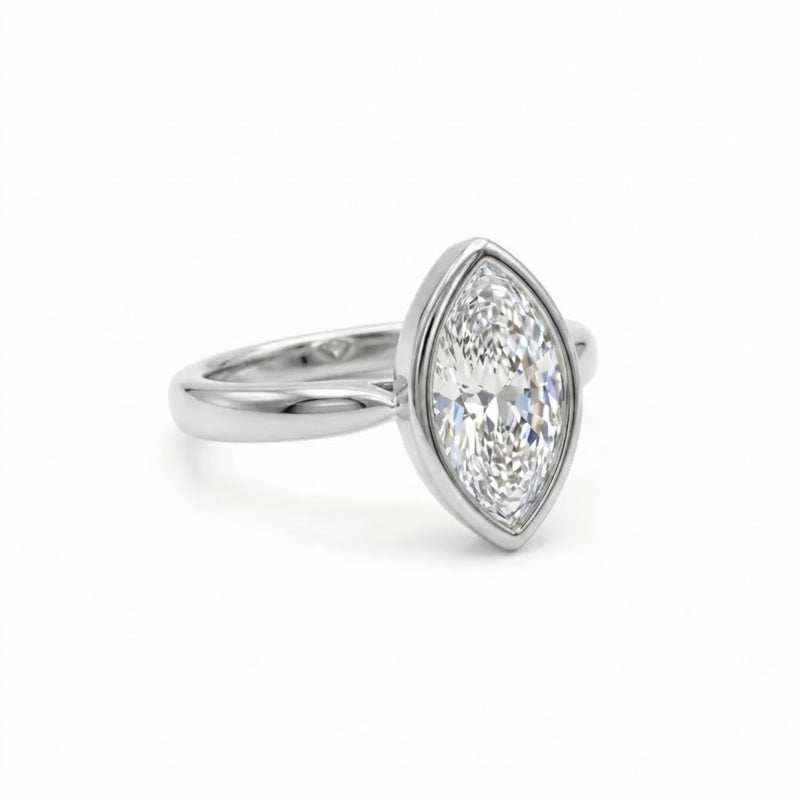 Bezel Marquise Ring Lab Grown Diamond Solitaire Engagement Ring