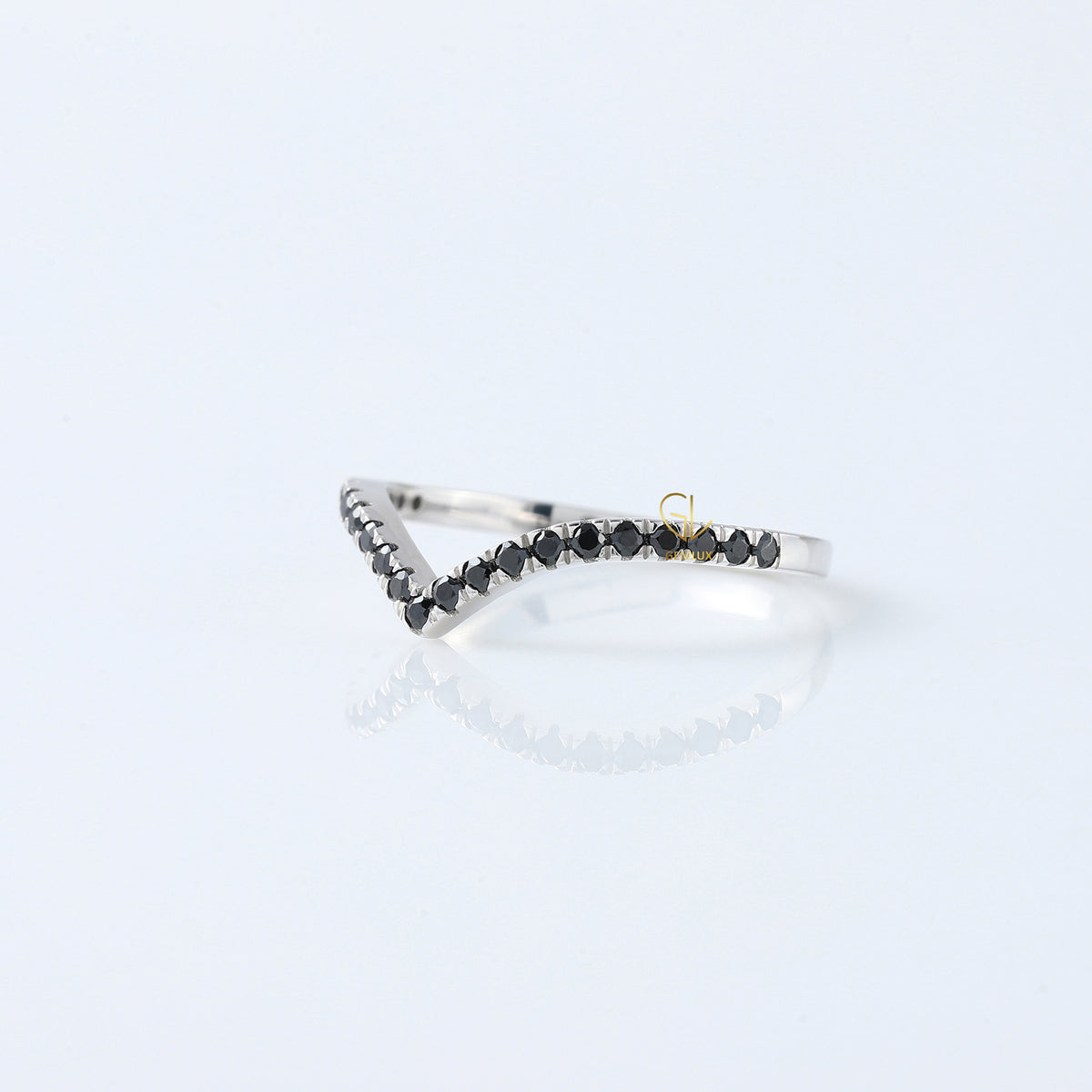 Black Round Cut Lab Grown Diamond Chevron Band