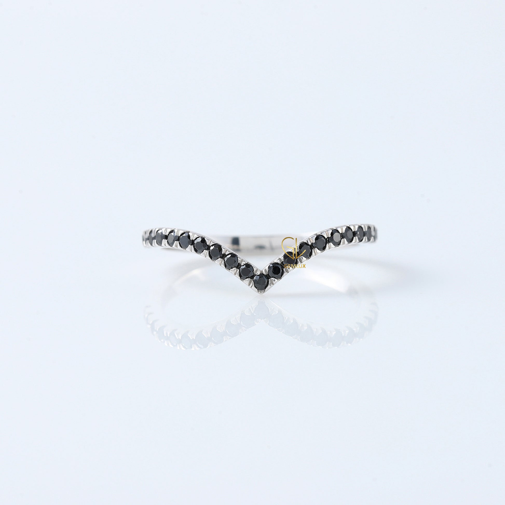 Black Round Cut Lab Grown Diamond Chevron Band