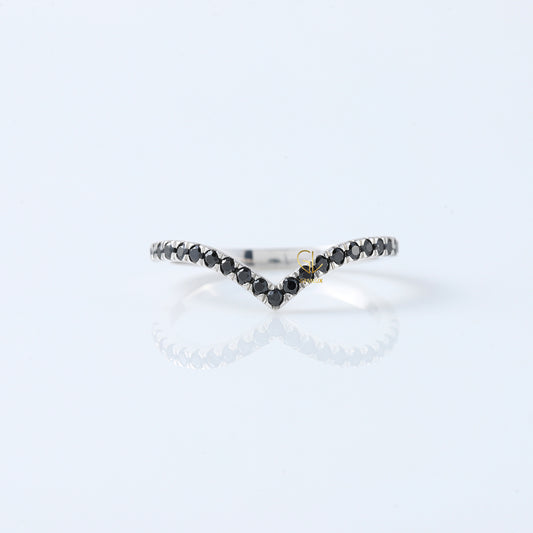 Black Round Cut Lab Grown Diamond Chevron Band