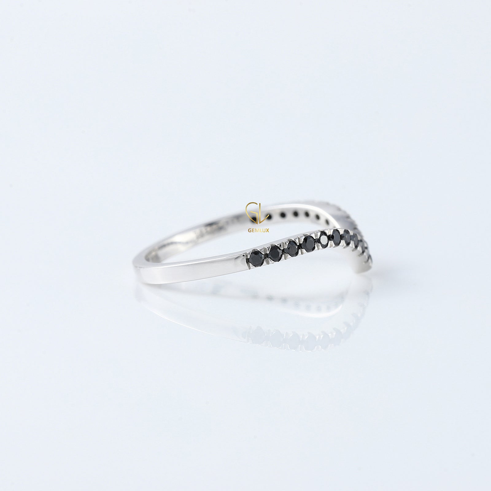 Black Round Cut Lab Grown Diamond Chevron Band